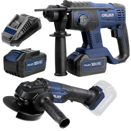 Zestaw OBS CELMA Professional Młotowiertarka + Szlifierka + 2x Aku 4Ah + Ładowarka - Celma Professional zdjęcie 1
