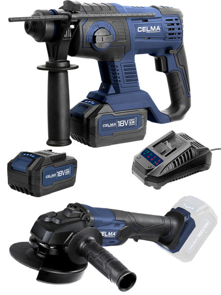 Zestaw OBS CELMA Professional Młotowiertarka + Szlifierka + 2x Aku 4Ah + Ładowarka - Celma Professional zdjęcie 1