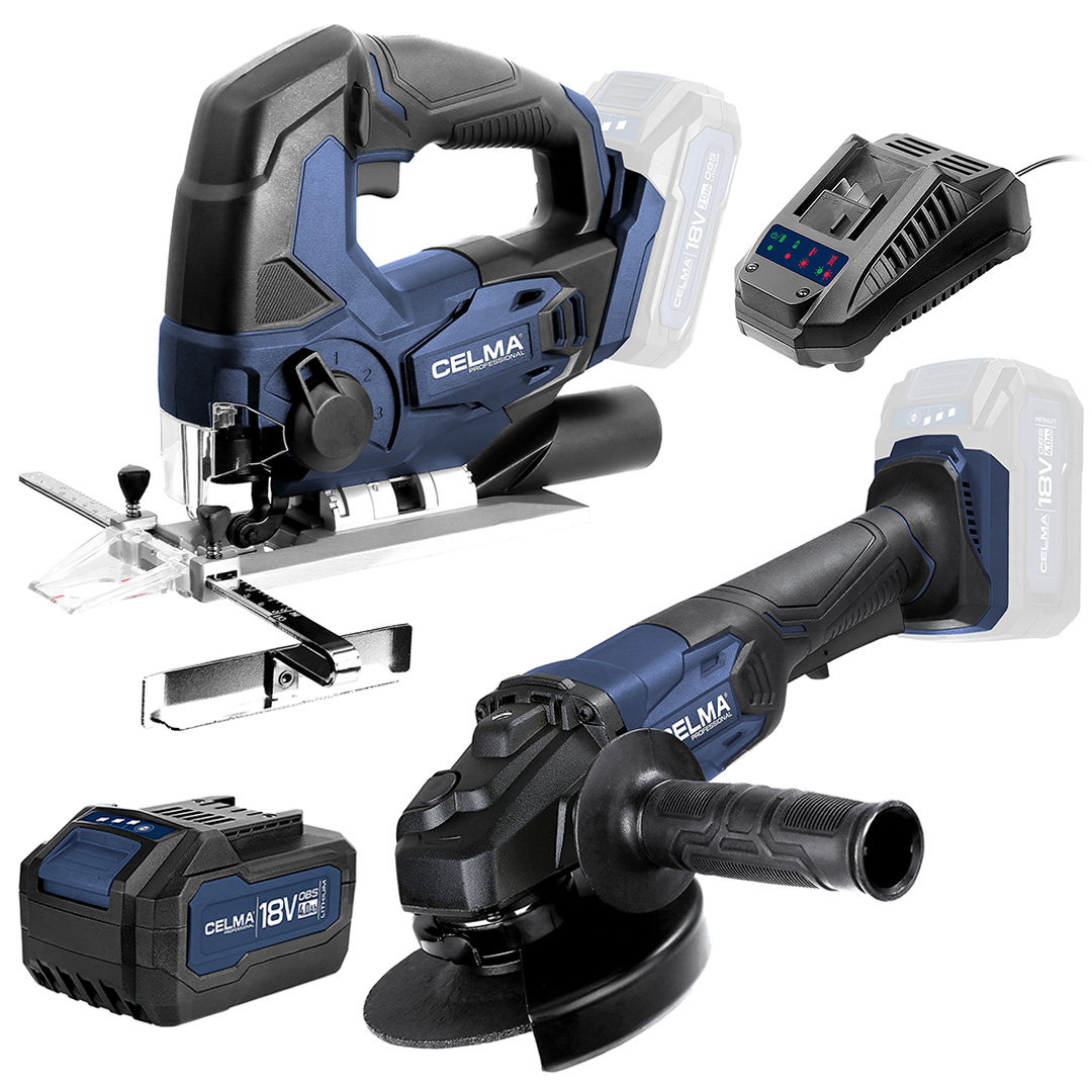 Zestaw OBS CELMA Professional Wyrzynarka + Szlifierka + 1x Aku 4Ah + Ładowarka - Celma Professional zdjęcie 1